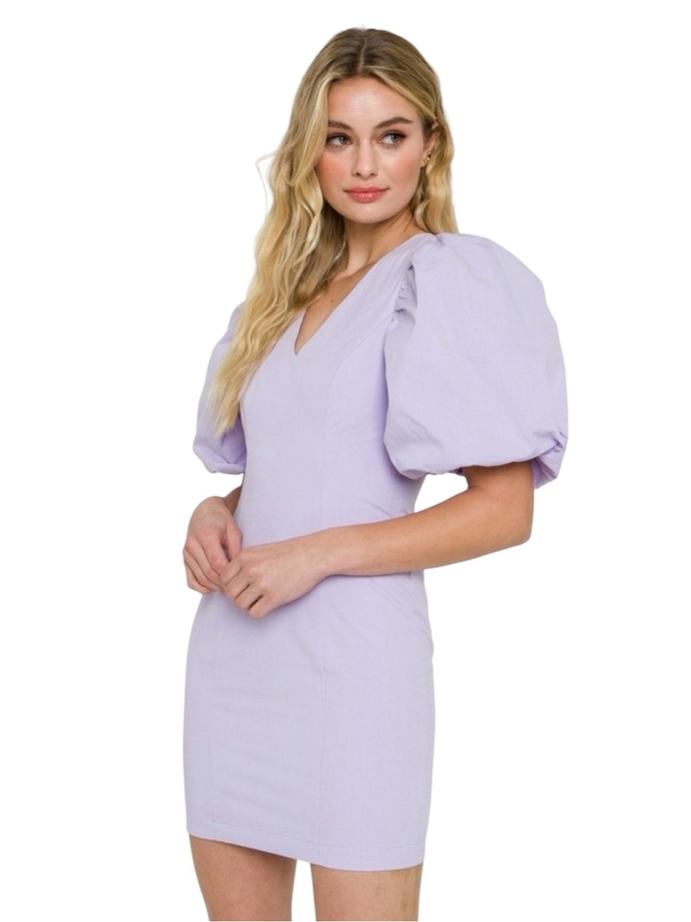 Endless Rose Lavender Puff-Sleeve V-Neck Mini Dress